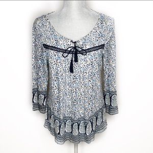 Lucky Brand Blouse Floral Bell Sleeve Medium (D65)
